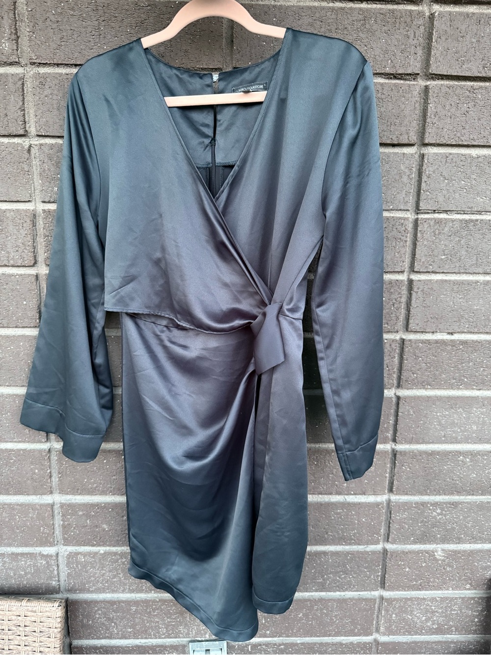 Satin Wrap Dress with Tie Waist - Black